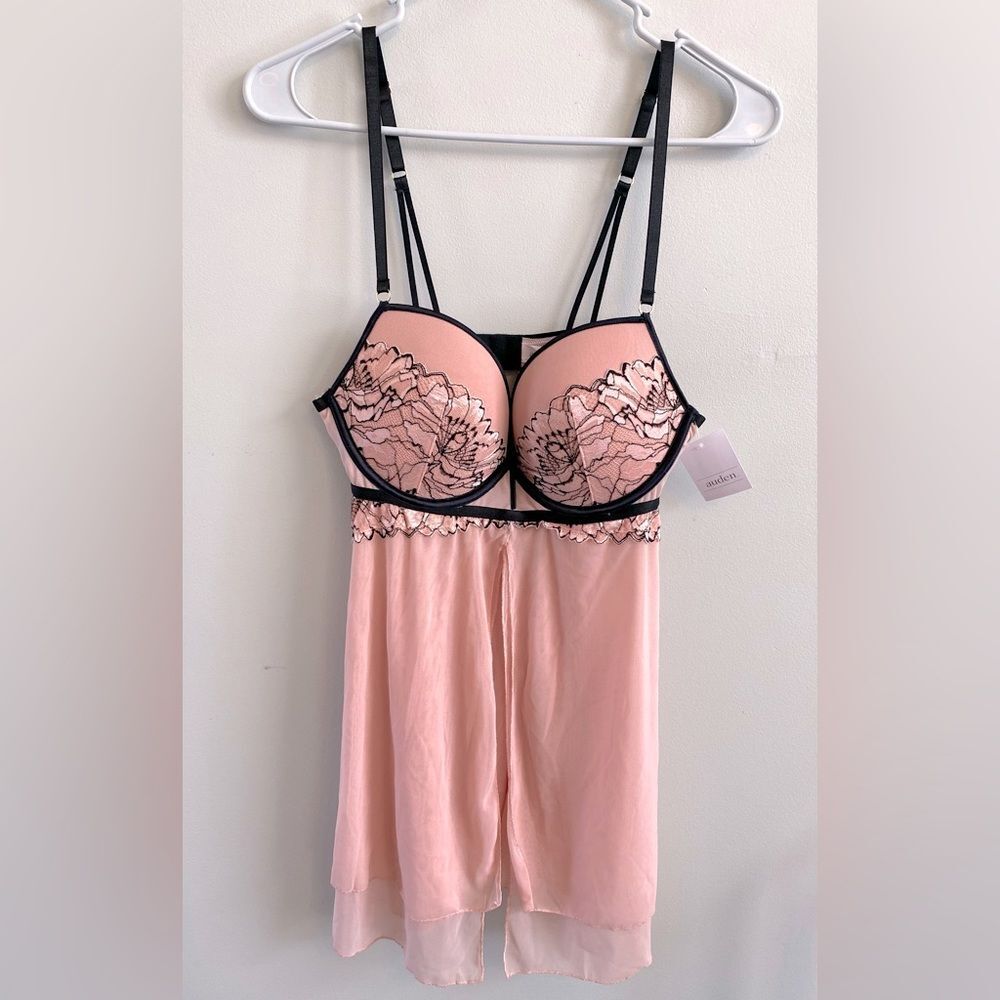 NWT Auden Pink & Black Lace Lingerie Top - Medium